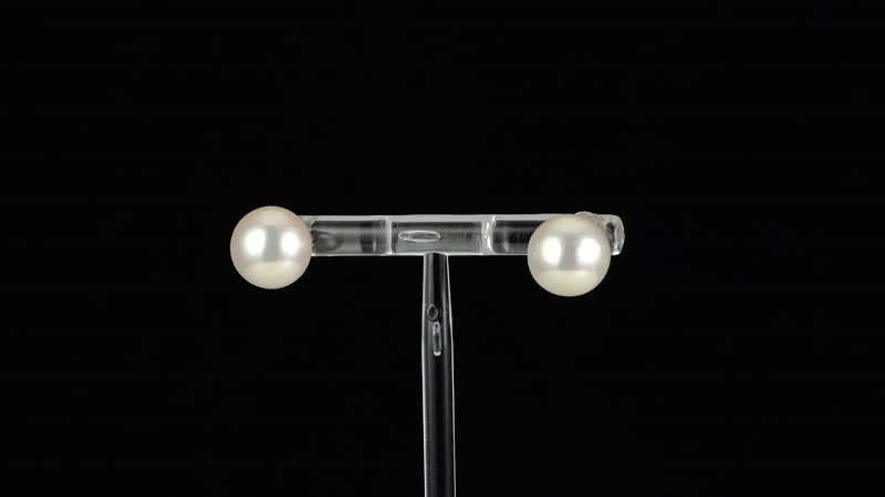 White Edison Pearl Stud Earrings in Rhodium Over Sterling Silver