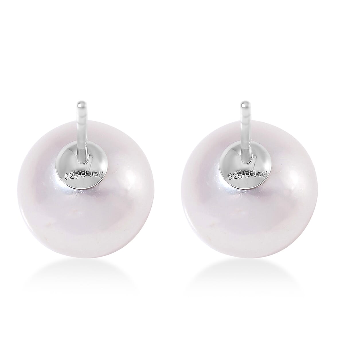 White Edison Pearl Stud Earrings in Rhodium Over Sterling Silver