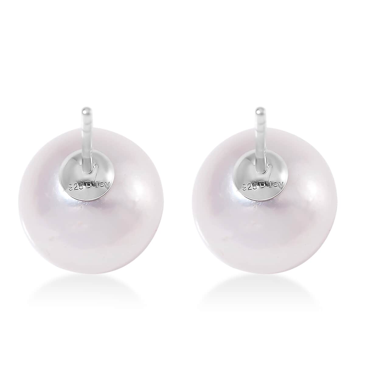 White Edison Pearl Stud Earrings in Rhodium Over Sterling Silver image number 3