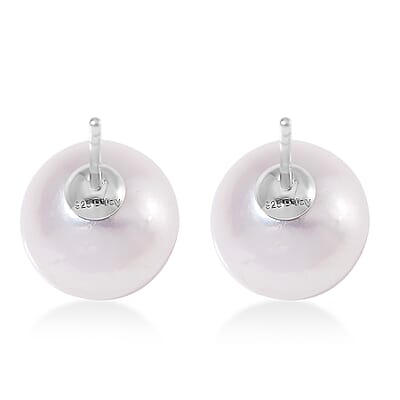 White Edison Pearl Stud Earrings in Rhodium Over Sterling Silver