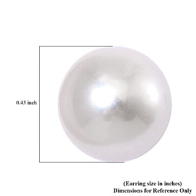 White Edison Pearl Stud Earrings in Rhodium Over Sterling Silver