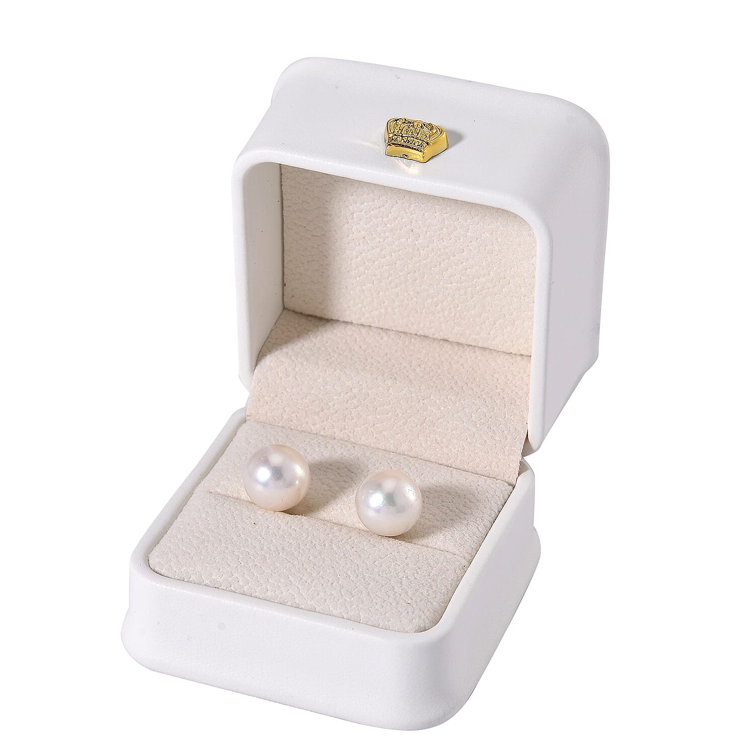 White Edison Pearl Stud Earrings in Rhodium Over Sterling Silver