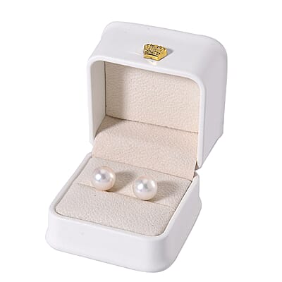 White Edison Pearl Stud Earrings in Rhodium Over Sterling Silver