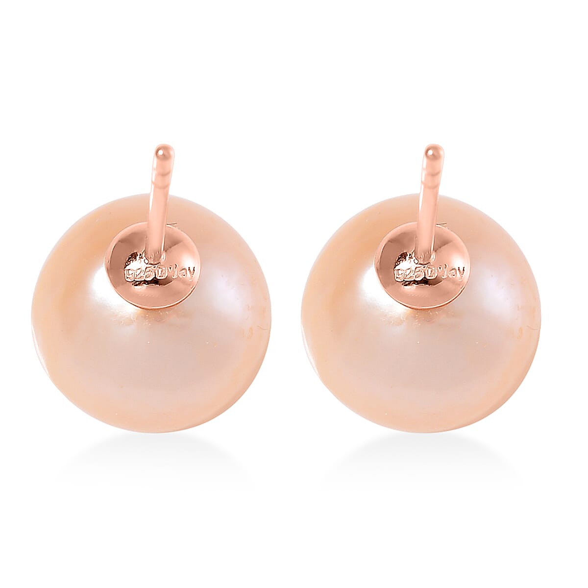 Peach Edison Pearl Stud Earrings in 14K Rose Gold Over Sterling Silver