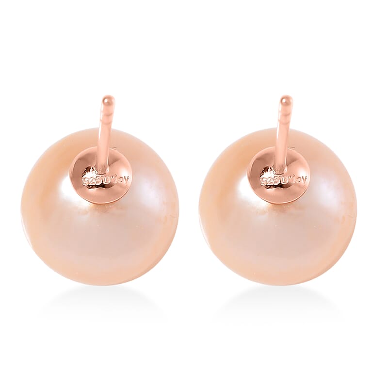 Peach Edison Pearl Stud Earrings in 14K Rose Gold Over Sterling Silver