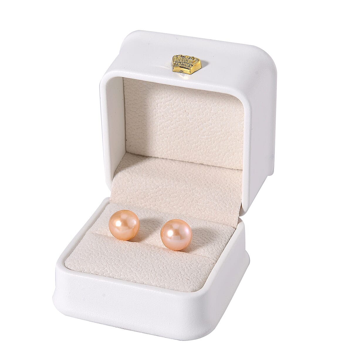 Peach Edison Pearl Stud Earrings in 14K Rose Gold Over Sterling Silver