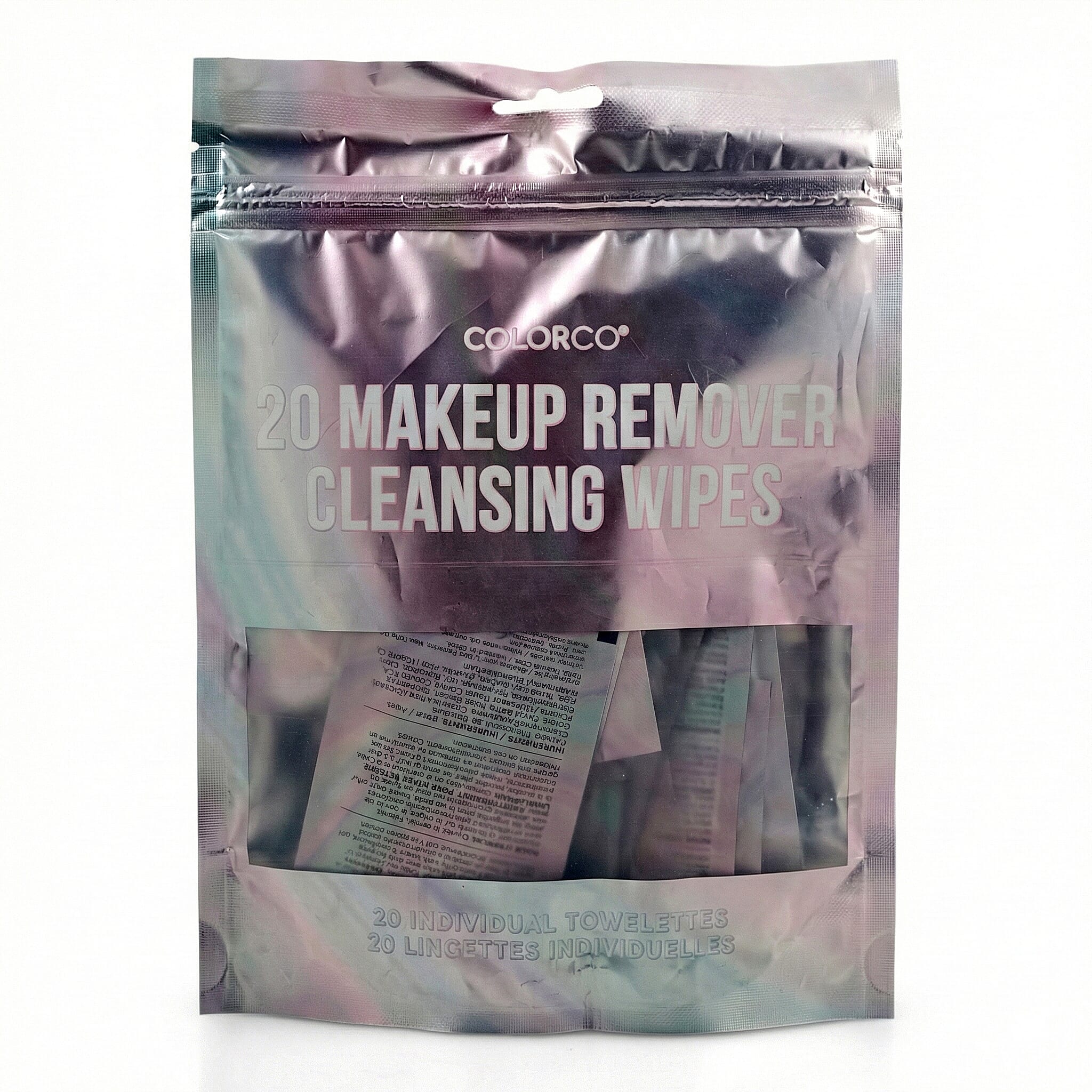 Closeout Colorco 20 Pack Holographic Individually Wrapped Travel Makeup Wipes