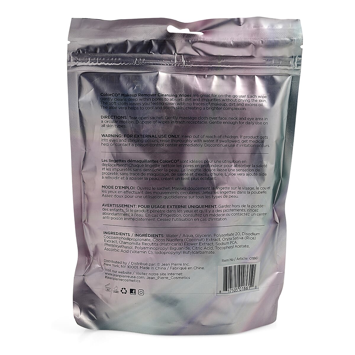 Closeout Colorco 20 Pack Holographic Individually Wrapped Travel Makeup Wipes image number 7