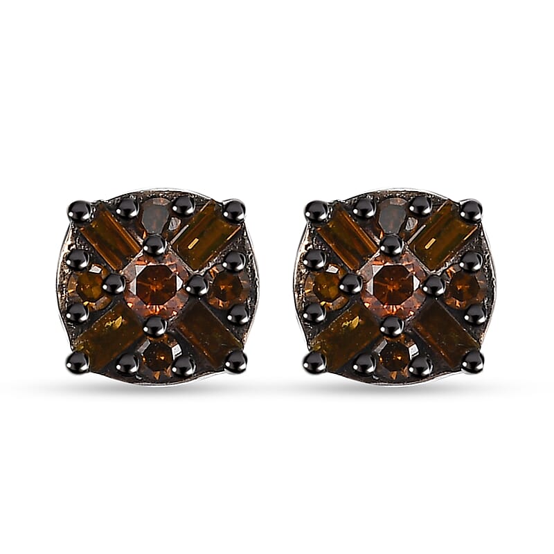 D'Joy Red Diamond 0.15 ctw Stud Earrings in Rhodium Over Sterling Silver