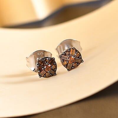 D'Joy Red Diamond 0.15 ctw Stud Earrings in Rhodium Over Sterling Silver
