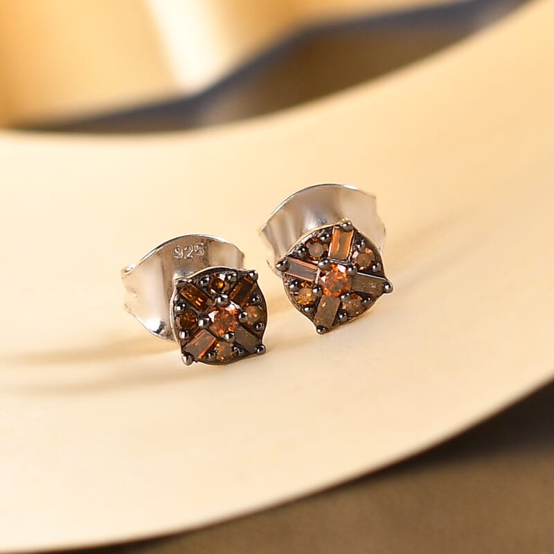 D'Joy Red Diamond 0.15 ctw Stud Earrings in Rhodium Over Sterling Silver