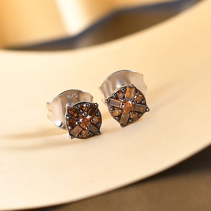 D'Joy Red Diamond 0.15 ctw Stud Earrings in Rhodium Over Sterling Silver