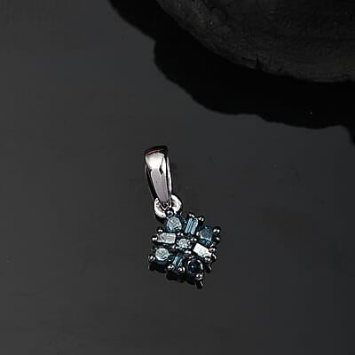 D'Joy Blue Diamond 0.20 ctw Pendant without Chain in Rhodium Over Sterling Silver