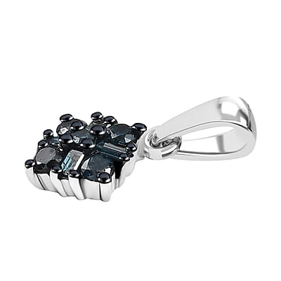 D'Joy Blue Diamond 0.20 ctw Pendant without Chain in Rhodium Over Sterling Silver