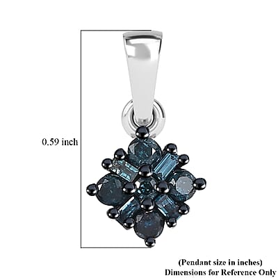 D'Joy Blue Diamond 0.20 ctw Pendant without Chain in Rhodium Over Sterling Silver