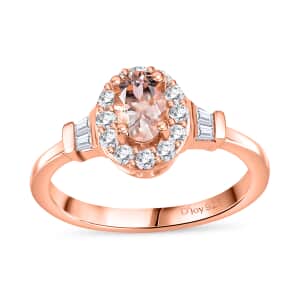 Marropino Morganite and White Zircon 0.90 ctw Ring in 18K Vermeil Rose Gold Over Sterling Silver (Size 10.0)