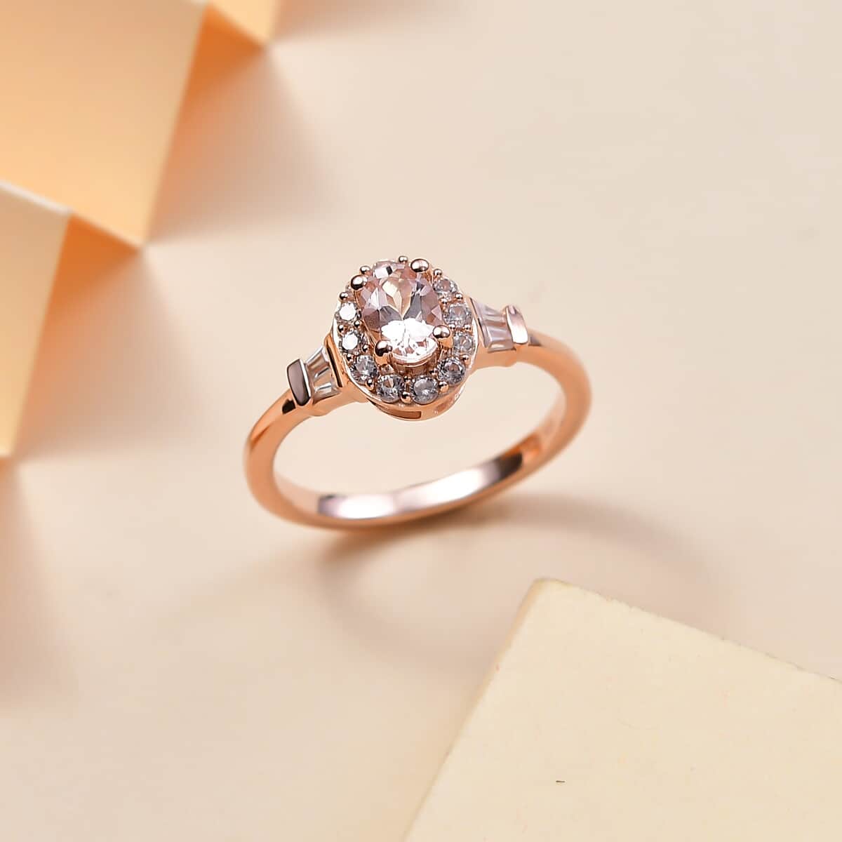 Marropino Morganite and White Zircon 0.90 ctw Ring in 18K Vermeil Rose Gold Over Sterling Silver (Size 10.0) image number 1