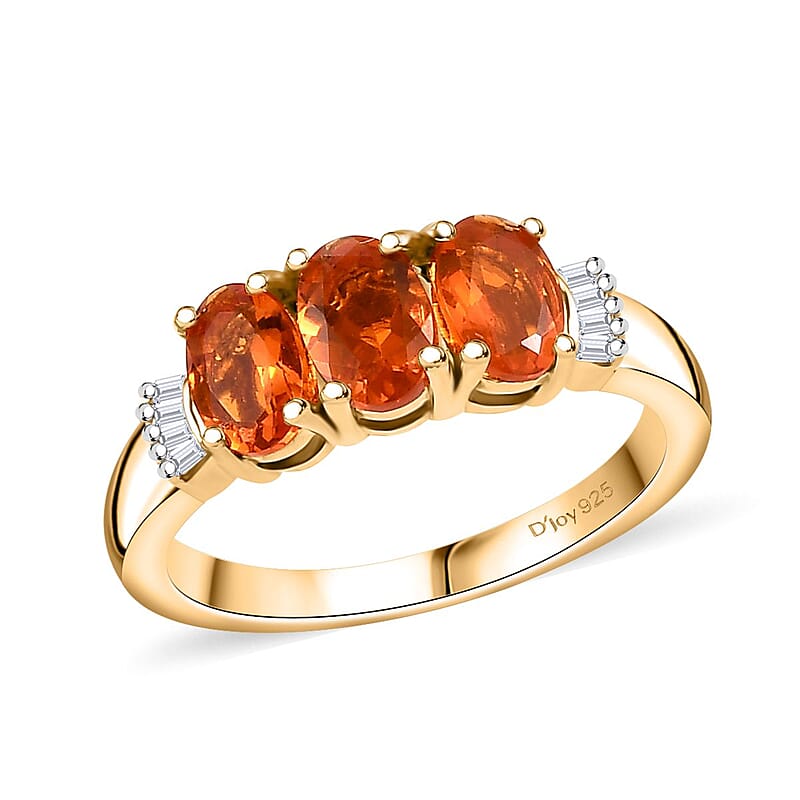 D'Joy Salamanca Fire Opal and White Diamond 1.00 ctw Ring in 18K Vermeil YG Over Sterling Silver (Size 10.0)