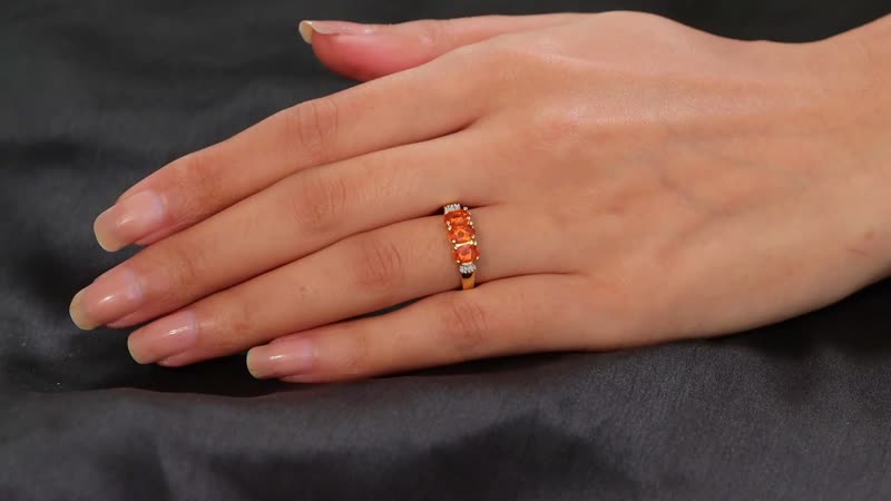 Salamanca Fire Opal and White Diamond 1.00 ctw Ring in 18K Vermeil YG Over Sterling Silver