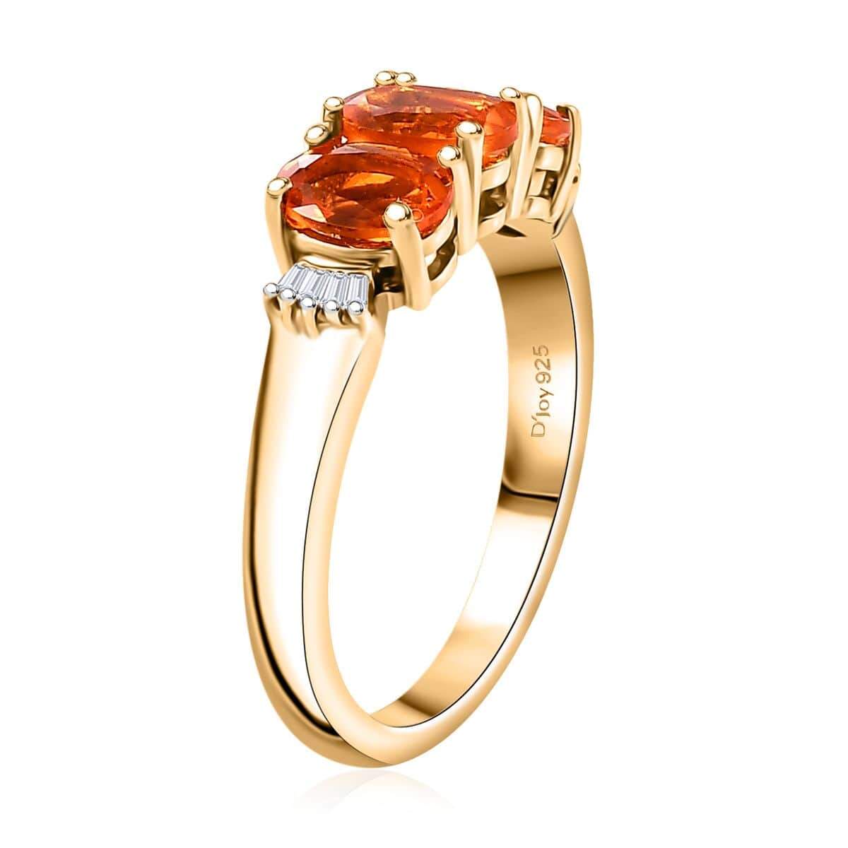 Salamanca Fire Opal and White Diamond 1.00 ctw Ring in 18K Vermeil YG Over Sterling Silver (Size 10.0) image number 3