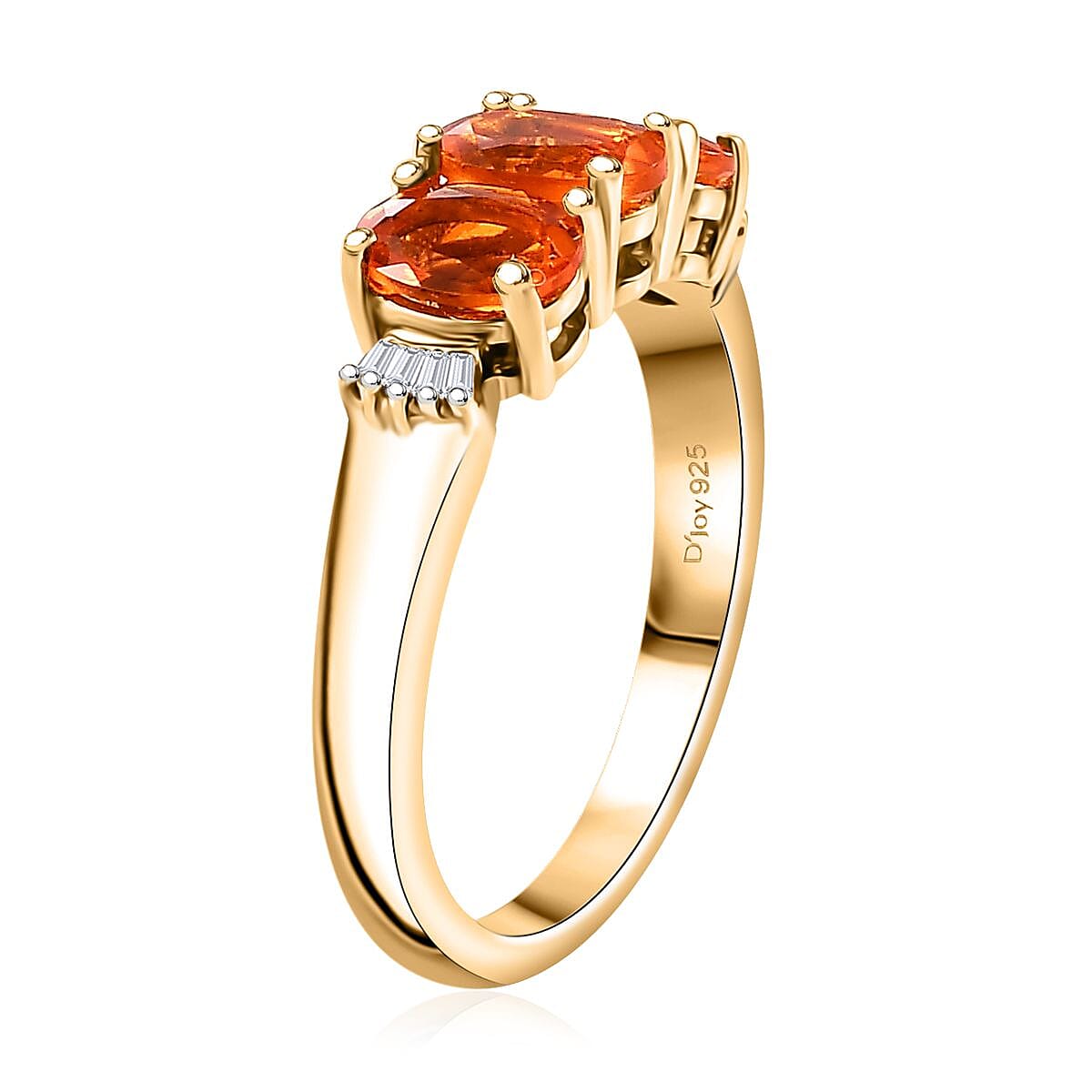 Salamanca Fire Opal and White Diamond 1.00 ctw Ring in 18K Vermeil YG Over Sterling Silver (Size 5.0) image number 3