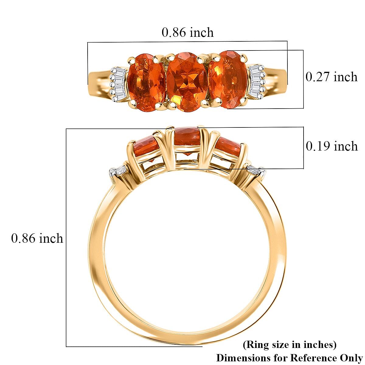 Salamanca Fire Opal and White Diamond 1.00 ctw Ring in 18K Vermeil YG Over Sterling Silver (Size 5.0) image number 5
