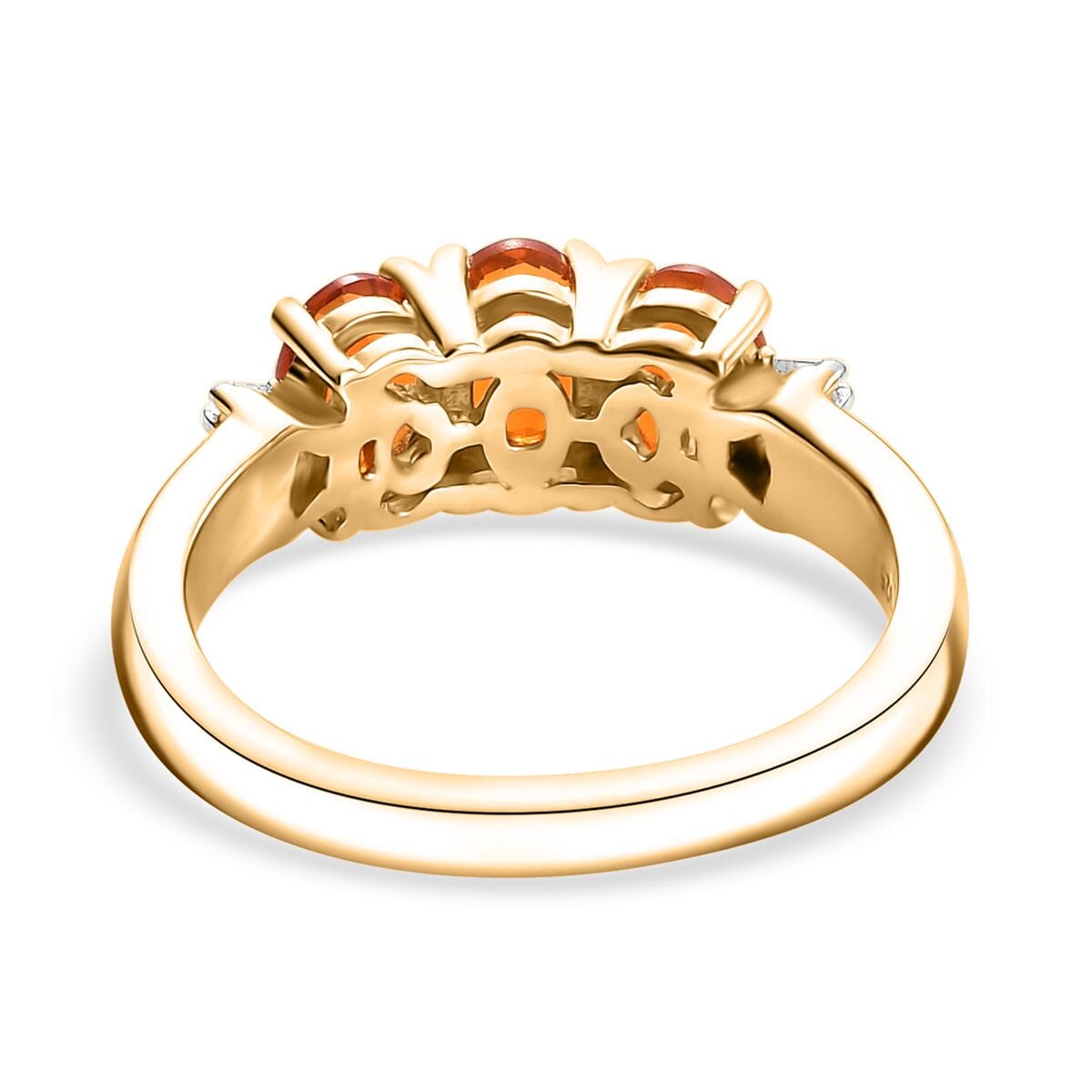 Salamanca Fire Opal and White Diamond 1.00 ctw Ring in 18K Vermeil YG Over Sterling Silver (Size 7.0) image number 4