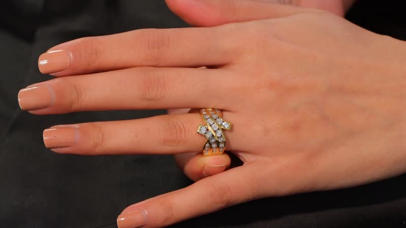 Diamond 0.10 ctw Bypass Ring in 18K Vermeil Yellow Gold Over Sterling Silver (Size 10.0)