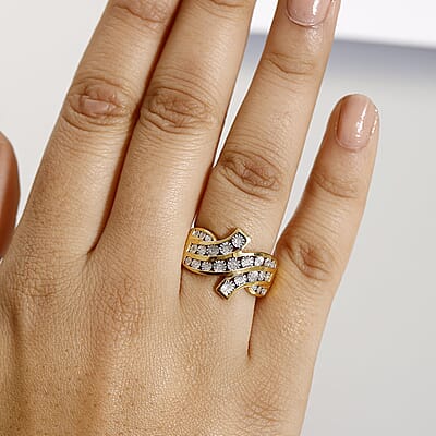 D'Joy Diamond 0.10 ctw Bypass Ring in 18K Vermeil Yellow Gold Over Sterling Silver (Size 10.0)