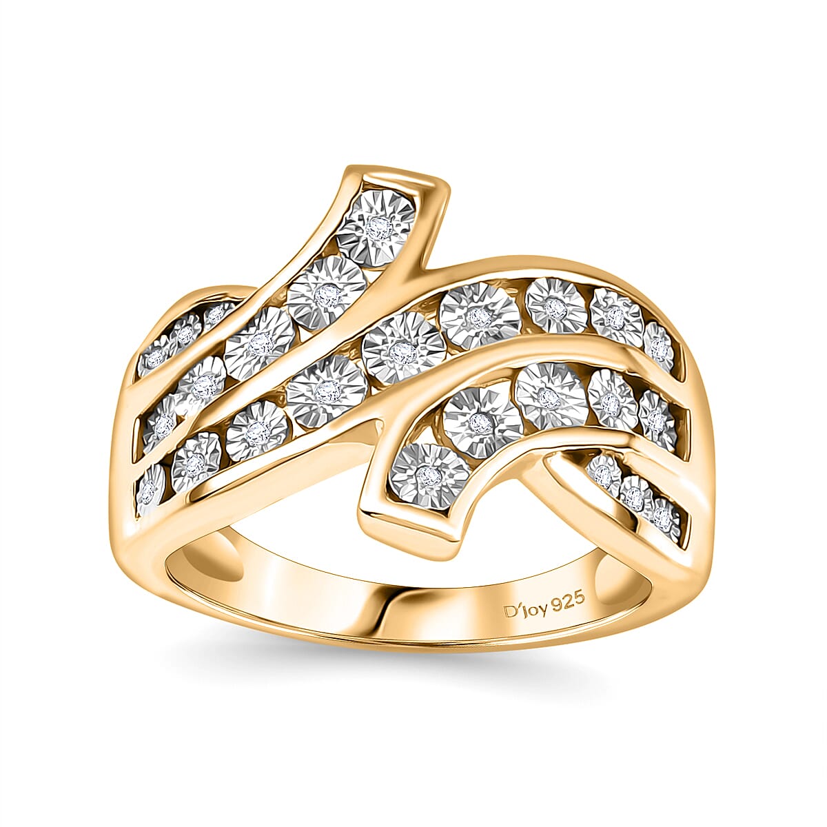 Diamond 0.10 ctw Bypass Ring in 18K Vermeil Yellow Gold Over Sterling Silver (Size 7.0) image number 0
