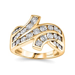 Diamond 0.10 ctw Bypass Ring in 18K Vermeil Yellow Gold Over Sterling Silver (Size 7.0)