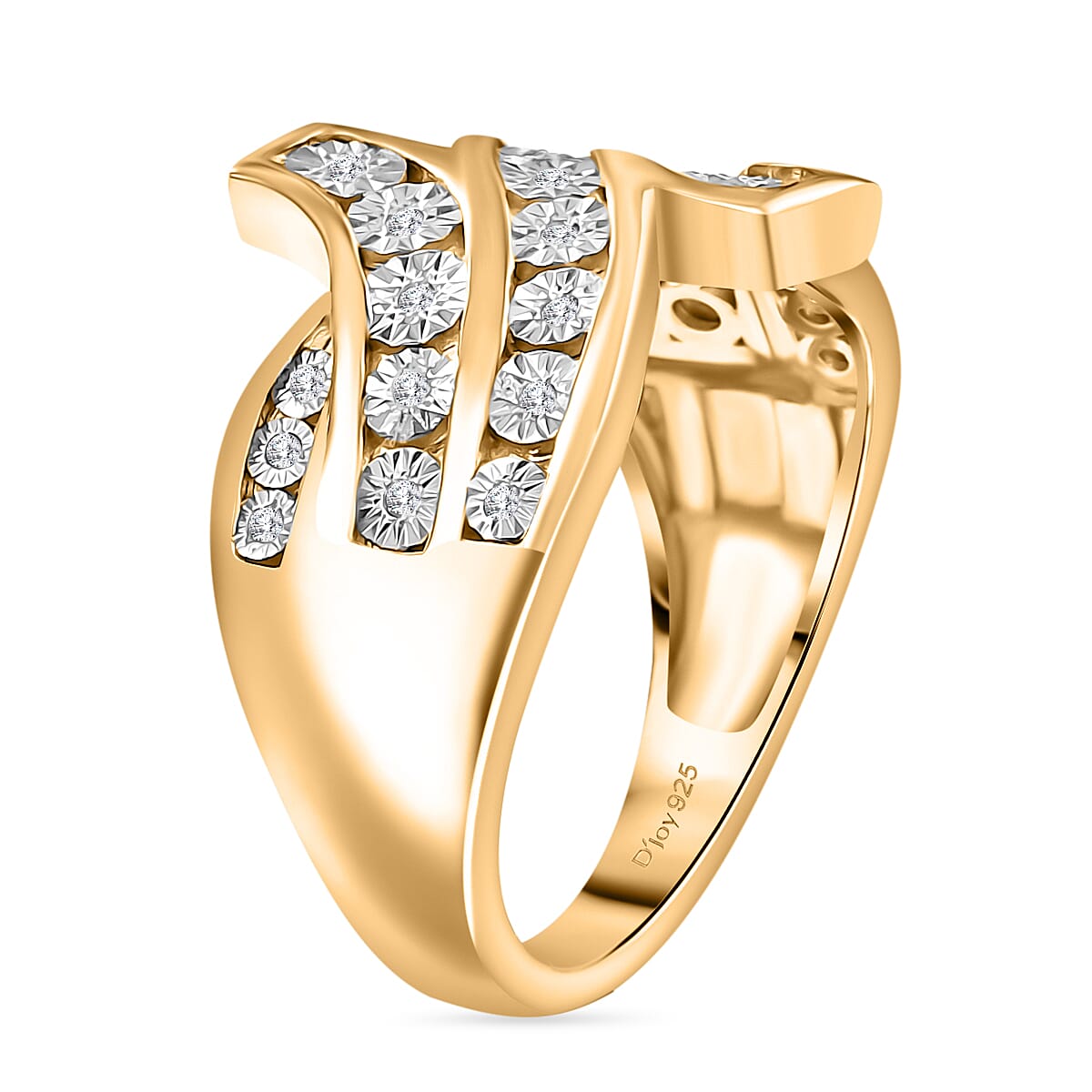 Diamond 0.10 ctw Bypass Ring in 18K Vermeil Yellow Gold Over Sterling Silver (Size 7.0) image number 3