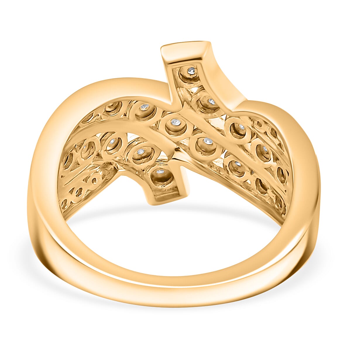 Diamond 0.10 ctw Bypass Ring in 18K Vermeil Yellow Gold Over Sterling Silver (Size 7.0) image number 4
