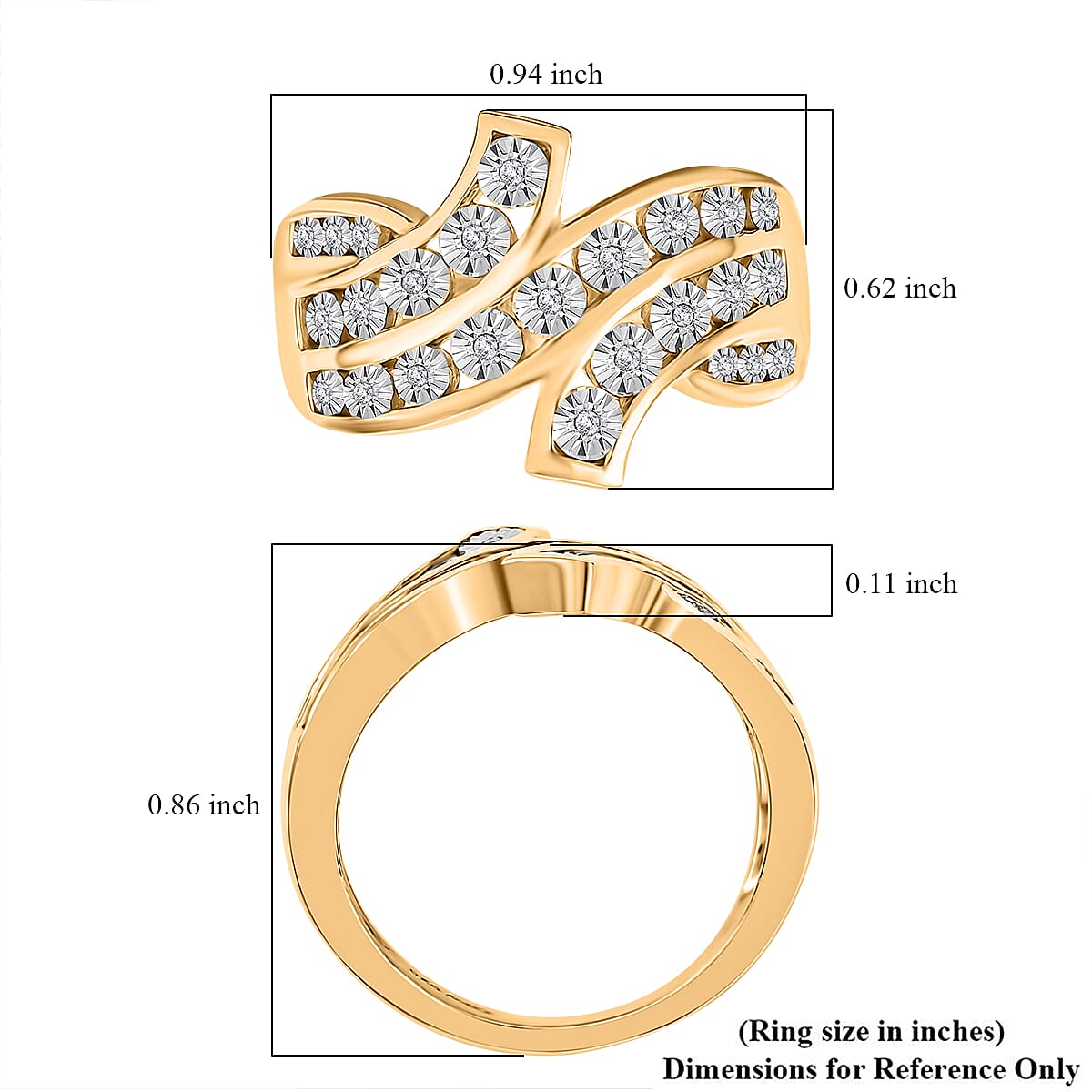 Diamond 0.10 ctw Bypass Ring in 18K Vermeil Yellow Gold Over Sterling Silver (Size 7.0) image number 5