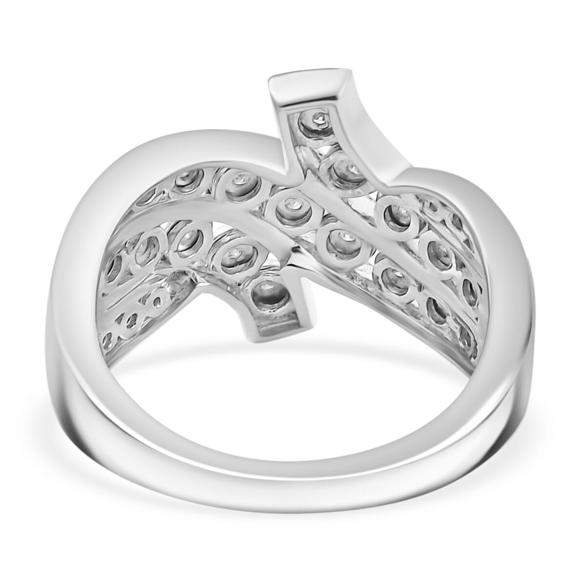 Diamond 0.10 ctw Bypass Ring in Rhodium Over Sterling Silver (Size 5.0) image number 4
