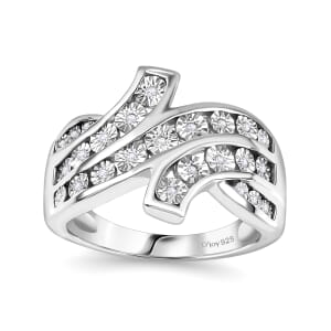 Diamond 0.10 ctw Bypass Ring in Rhodium Over Sterling Silver (Size 8.0)