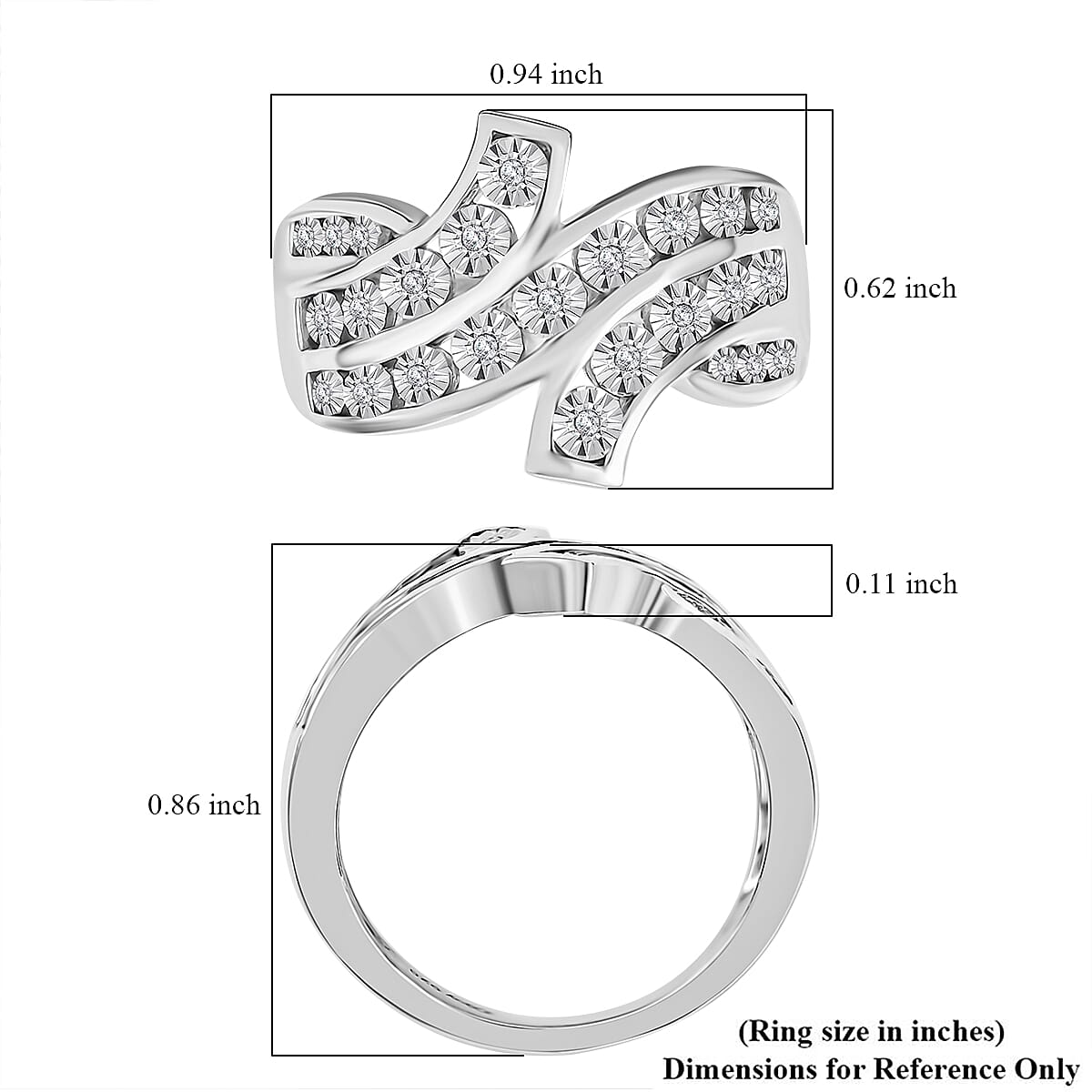 Diamond 0.10 ctw Bypass Ring in Rhodium Over Sterling Silver (Size 8.0) image number 5