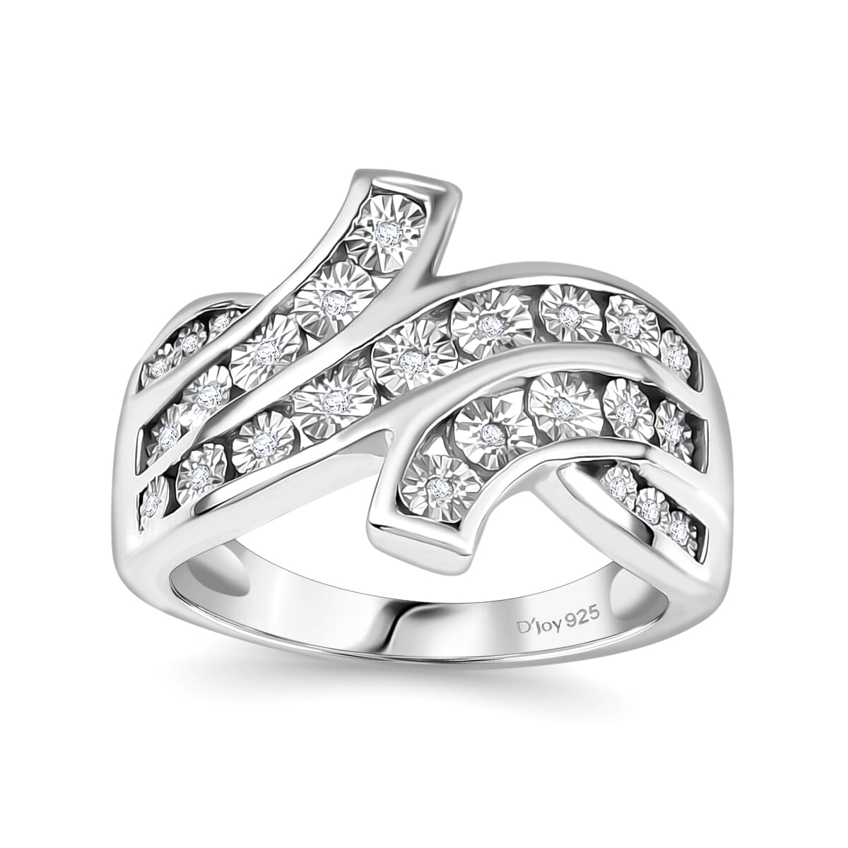 Diamond 0.10 ctw Bypass Ring in Rhodium Over Sterling Silver (Size 9.0) image number 0