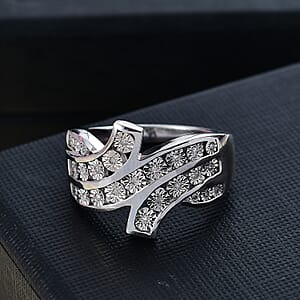 D'Joy Diamond 0.10 ctw Bypass Ring in Rhodium Over Sterling Silver (Size 9.0)