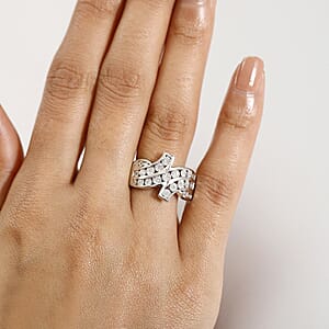 D'Joy Diamond 0.10 ctw Bypass Ring in Rhodium Over Sterling Silver (Size 9.0)