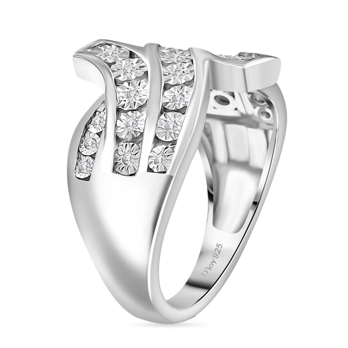 Diamond 0.10 ctw Bypass Ring in Rhodium Over Sterling Silver (Size 9.0) image number 3