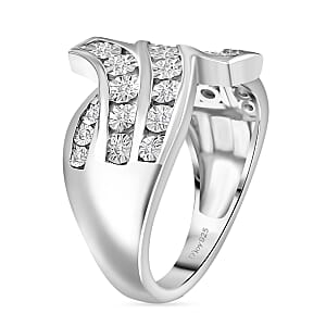 D'Joy Diamond 0.10 ctw Bypass Ring in Rhodium Over Sterling Silver (Size 9.0)