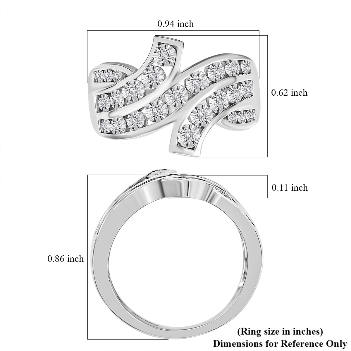 Diamond 0.10 ctw Bypass Ring in Rhodium Over Sterling Silver (Size 9.0) image number 5
