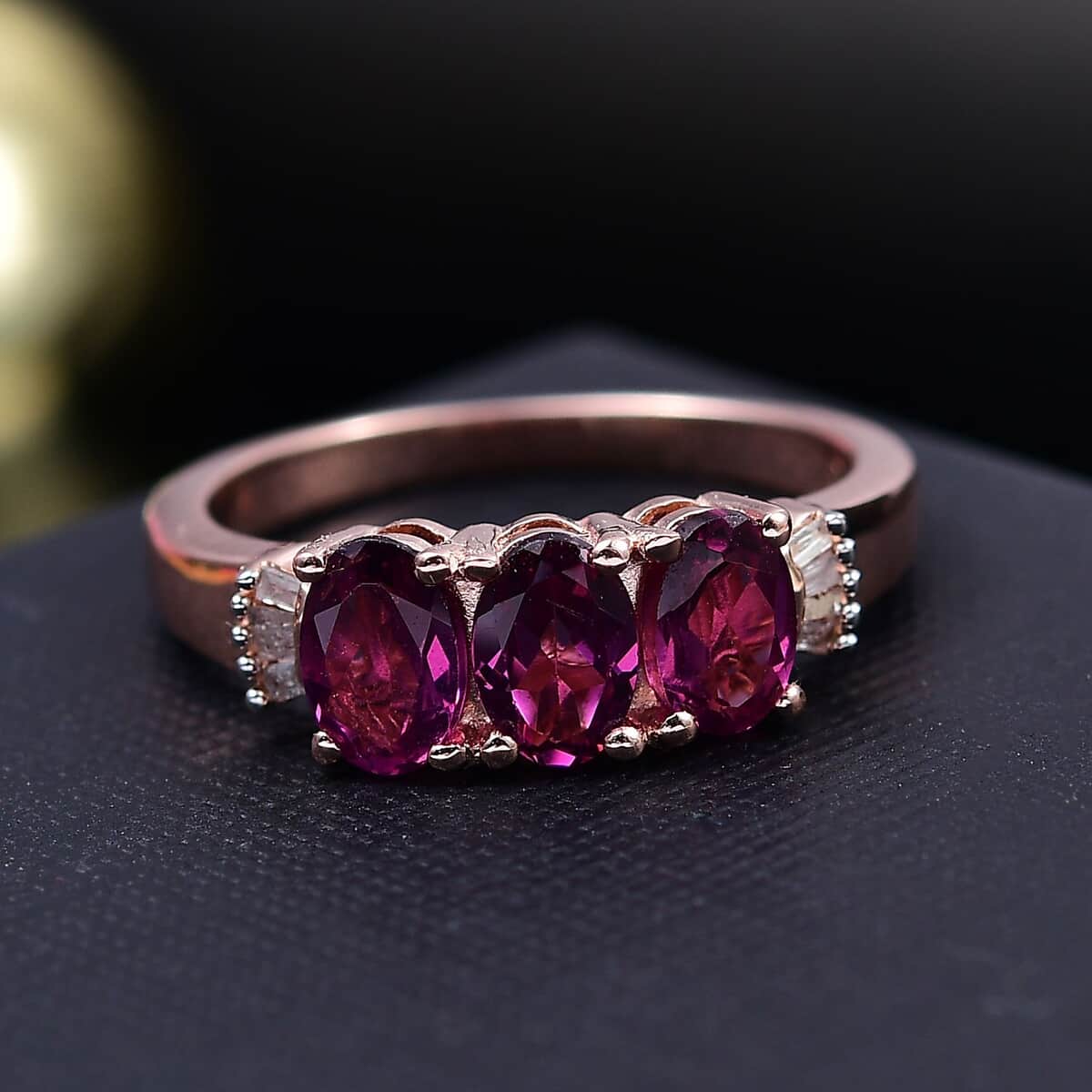 Premium Prmium Radiant Ember Garnet, Diamond Ring in 18K Vermeil RG Over Sterling Silver (Size 10.0) 1.65 ctw image number 1