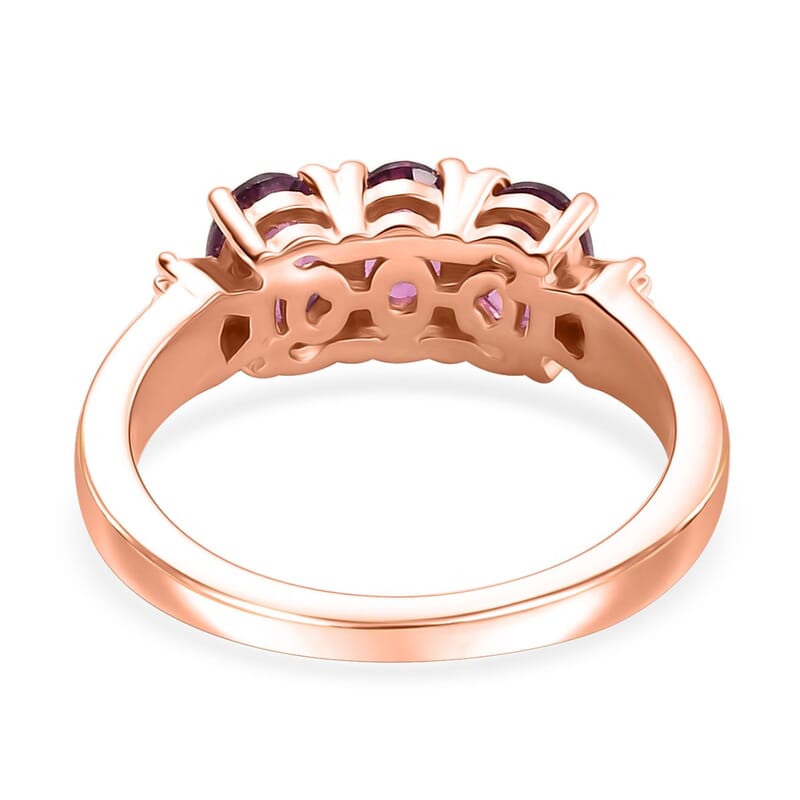 D'Joy Premium Radiant Ember Garnet and Diamond 1.65 ctw Timeless Trilogy Ring in 18K Vermeil Rose Gold Over Sterling Silver (Size 10.0)