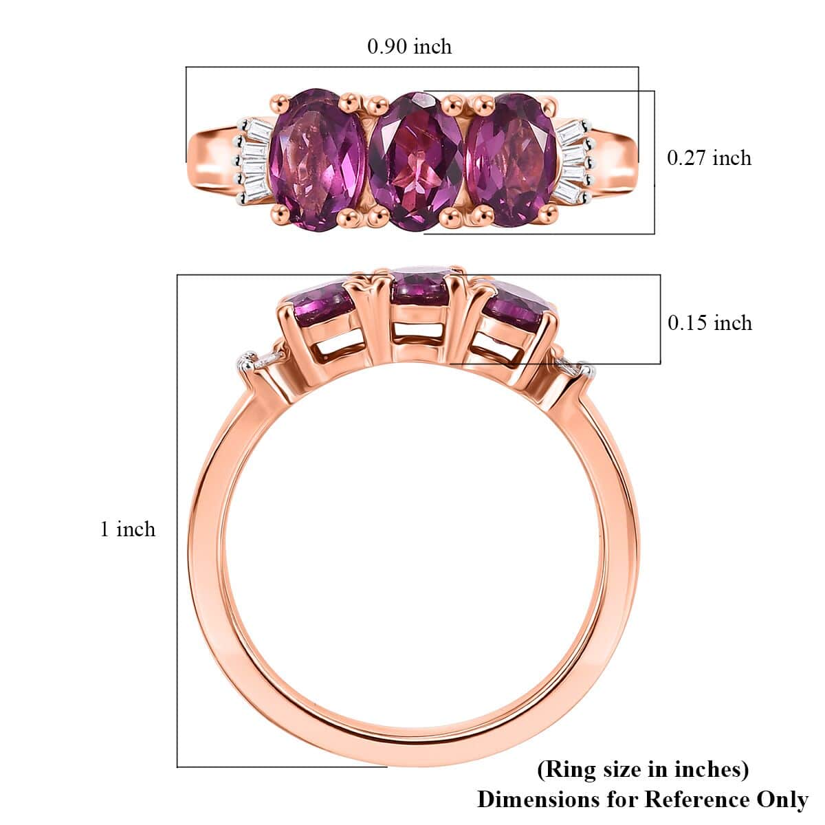 Premium Prmium Radiant Ember Garnet, Diamond Ring in 18K Vermeil RG Over Sterling Silver (Size 10.0) 1.65 ctw image number 5