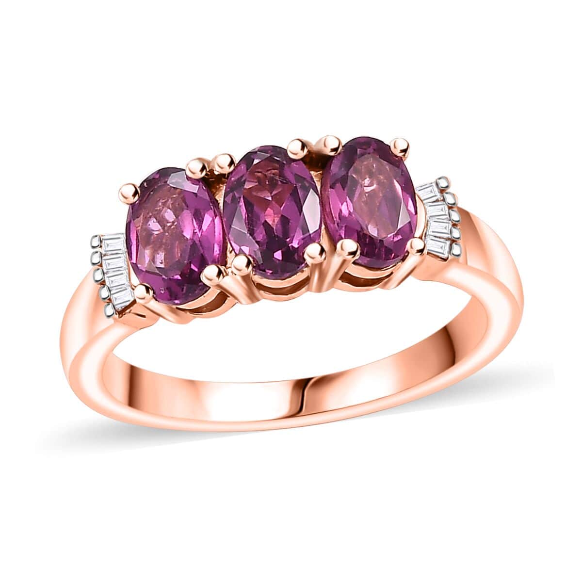 Premium Radiant Ember Garnet and Diamond 1.65 ctw Ring in 18K Vermeil Rose Gold Over Sterling Silver (Size 5.0) image number 0