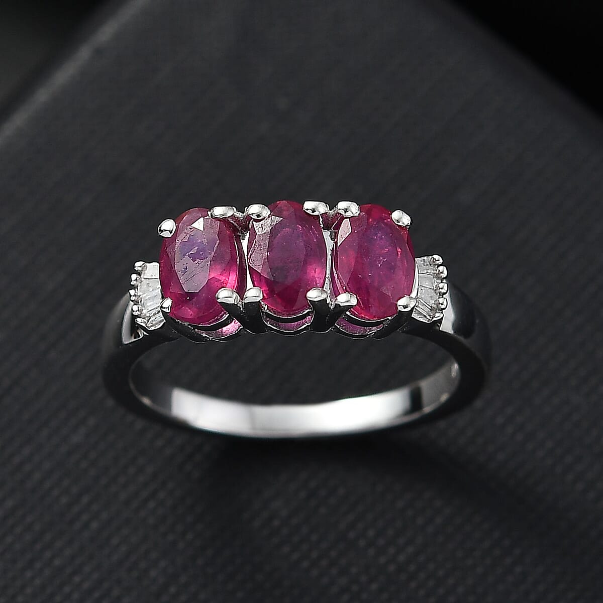 D'Joy Premium Niassa Ruby (FF) and Diamond 2.20 ctw Ring in Rhodium Over Sterling Silver (Size 10.0) image number 1