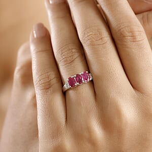 D'Joy Premium Niassa Ruby (FF) and Diamond 2.20 ctw Ring in Rhodium Over Sterling Silver (Size 10.0)