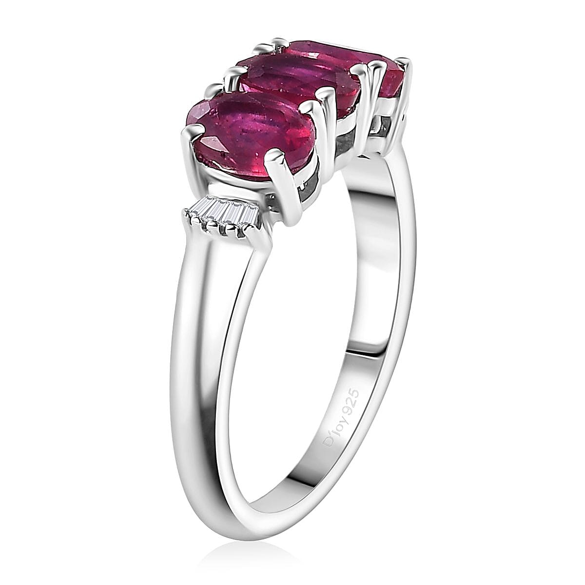 D'Joy Premium Niassa Ruby (FF) and Diamond 2.20 ctw Ring in Rhodium Over Sterling Silver (Size 10.0) image number 3